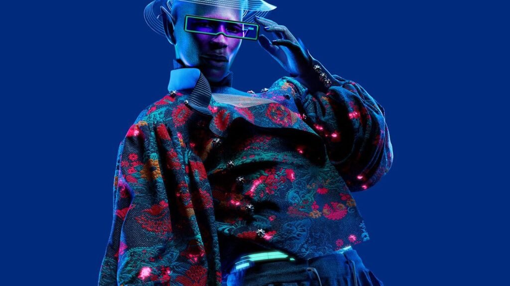 Photo of an avatar model wearing a digital fashion garment created by The Fabricant, the first-ever digital-only fashion house. Used for the article titled 'Digital Fashion and Sustainability 101'.