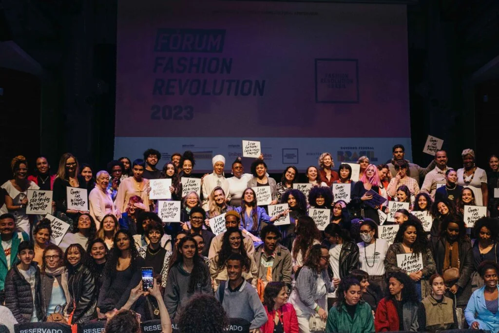 Group photo on stage Fashion Revolution Brasil