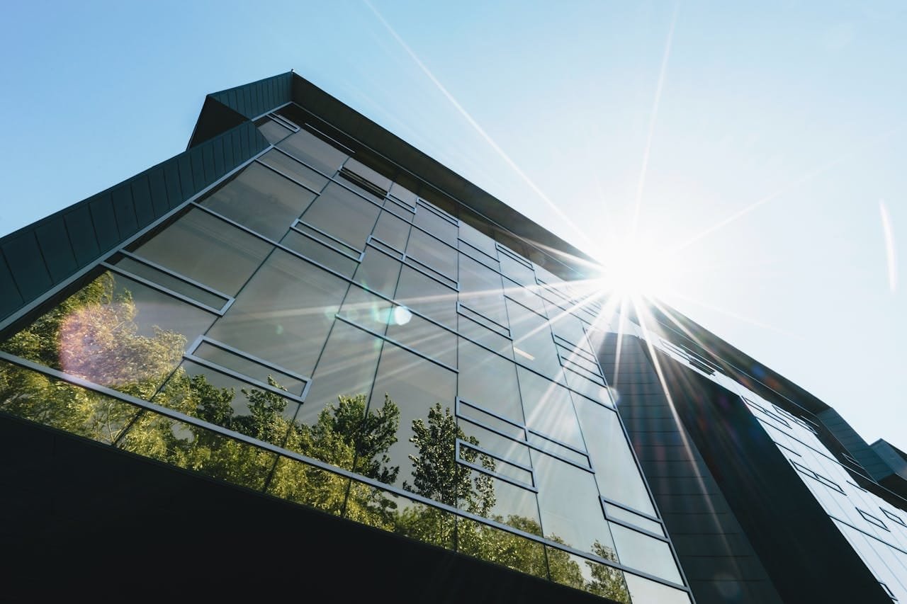 green building in an urban setting