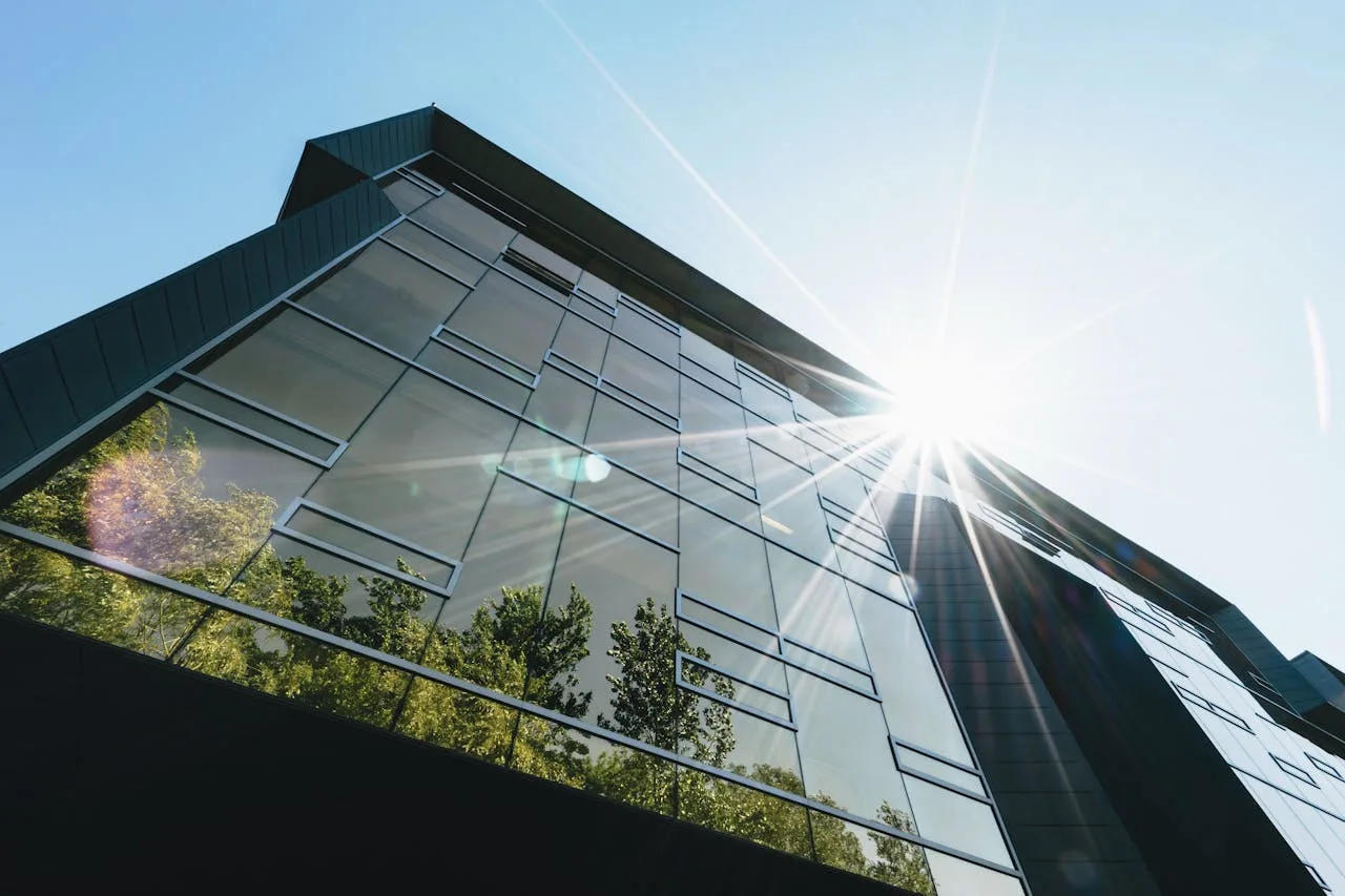 green building in an urban setting